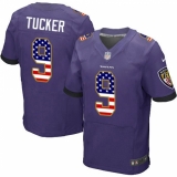 Men's Nike Baltimore Ravens #9 Justin Tucker Elite Purple Home USA Flag Fashion NFL Jersey