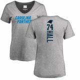 NFL Women's Nike Carolina Panthers #74 Daeshon Hall Ash Backer V-Neck T-Shirt