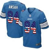 Men's Nike Detroit Lions #94 Ziggy Ansah Elite Blue Home USA Flag Fashion NFL Jersey