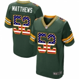 Men's Nike Green Bay Packers #52 Clay Matthews Elite Green Home USA Flag Fashion NFL Jersey
