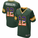 Men's Nike Green Bay Packers #12 Aaron Rodgers Elite Green Home USA Flag Fashion NFL Jersey
