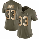 Women's Nike Green Bay Packers #33 Aaron Jones Limited Olive/Gold 2017 Salute to Service NFL Jersey