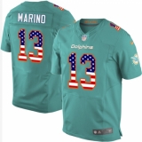Men's Nike Miami Dolphins #13 Dan Marino Elite Aqua Green Home USA Flag Fashion NFL Jersey