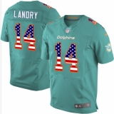 Men's Nike Miami Dolphins #14 Jarvis Landry Elite Aqua Green Home USA Flag Fashion NFL Jersey