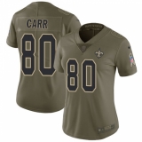 Women's Nike New Orleans Saints #80 Austin Carr Limited Olive 2017 Salute to Service NFL Jersey