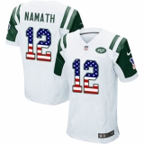 Men's Nike New York Jets #12 Joe Namath Elite White Road USA Flag Fashion NFL Jersey