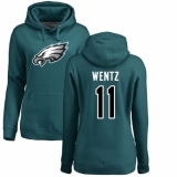 Women's Nike Philadelphia Eagles #11 Carson Wentz Green Name & Number Logo Pullover Hoodie