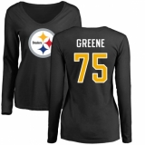 NFL Women's Nike Pittsburgh Steelers #75 Joe Greene Black Name & Number Logo Slim Fit Long Sleeve T-Shirt