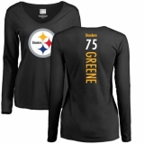NFL Women's Nike Pittsburgh Steelers #75 Joe Greene Black Backer Slim Fit Long Sleeve T-Shirt