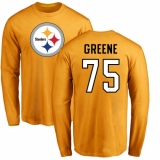 NFL Nike Pittsburgh Steelers #75 Joe Greene Gold Name & Number Logo Long Sleeve T-Shirt