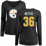 NFL Women's Nike Pittsburgh Steelers #36 Jerome Bettis Black Name & Number Logo Slim Fit Long Sleeve T-Shirt