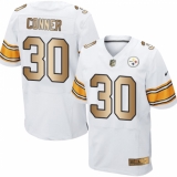 Men's Nike Pittsburgh Steelers #30 James Conner Elite White/Gold NFL Jersey