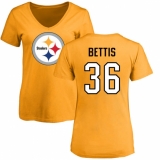 NFL Women's Nike Pittsburgh Steelers #36 Jerome Bettis Gold Name & Number Logo Slim Fit T-Shirt