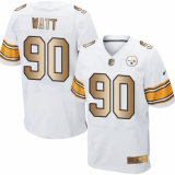 Men's Nike Pittsburgh Steelers #90 T. J. Watt Elite White/Gold NFL Jersey