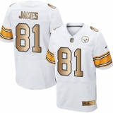 Men's Nike Pittsburgh Steelers #81 Jesse James Elite White/Gold NFL Jersey