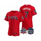 Men's Atlanta Braves #7 Dansby Swanson 2021 Red World Series Flex Base With 150th Anniversary Patch Baseball Jersey