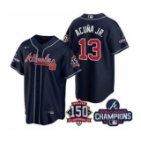 Men's Atlanta Braves #13 Ronald Acuna Jr. 2021 Navy World Series Champions With 150th Anniversary Patch Cool Base Stitched Jersey