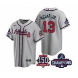Men's Atlanta Braves #13 Ronald Acuna Jr. 2021 Gray World Series Champions With 150th Anniversary Patch Cool Base Stitched Jersey