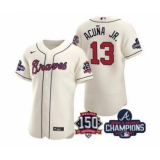 Men's Atlanta Braves #13 Ronald Acuna Jr. 2021 Cream World Series Champions With 150th Anniversary Flex Base Stitched Jersey