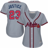 Women's Majestic Atlanta Braves #23 David Justice Replica Grey Road Cool Base MLB Jersey