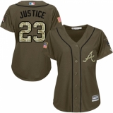 Women's Majestic Atlanta Braves #23 David Justice Replica Green Salute to Service MLB Jersey