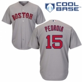 Youth Majestic Boston Red Sox #15 Dustin Pedroia Replica Grey Road Cool Base MLB Jersey