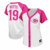 Women's Majestic Cincinnati Reds #19 Joey Votto Replica White/Pink Splash Fashion MLB Jersey
