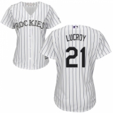 Women's Majestic Colorado Rockies #21 Jonathan Lucroy Replica White Home Cool Base MLB Jersey