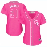 Women's Majestic Colorado Rockies #21 Jonathan Lucroy Replica Pink Fashion Cool Base MLB Jersey