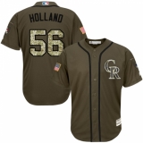 Men's Majestic Colorado Rockies #56 Greg Holland Authentic Green Salute to Service MLB Jersey
