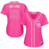 Women's Majestic Colorado Rockies #56 Greg Holland Authentic Pink Fashion Cool Base MLB Jersey