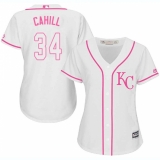 Women's Majestic Kansas City Royals #34 Trevor Cahill Replica White Fashion Cool Base MLB Jersey
