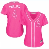 Women's Majestic Los Angeles Angels of Anaheim #4 Brandon Phillips Replica Pink Fashion MLB Jersey