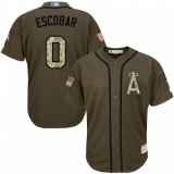 Men's Majestic Los Angeles Angels of Anaheim #0 Yunel Escobar Replica Green Salute to Service MLB Jersey