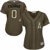 Women's Majestic Los Angeles Angels of Anaheim #0 Yunel Escobar Replica Green Salute to Service MLB Jersey