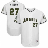 Men's Majestic Los Angeles Angels of Anaheim #27 Mike Trout White Memorial Day Authentic Collection Flex Base MLB Jersey