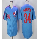 Mitchell And Ness Montreal Expos #34 Bryce Harper Blue Throwback Stitched MLB Jersey