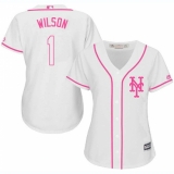 Women's Majestic New York Mets #1 Mookie Wilson Replica White Fashion Cool Base MLB Jersey