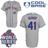 Men's Majestic New York Mets #41 Tom Seaver Replica Grey Road Cool Base 2015 World Series MLB Jersey