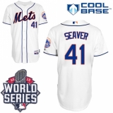 Men's Majestic New York Mets #41 Tom Seaver Authentic White Alternate Cool Base 2015 World Series MLB Jersey
