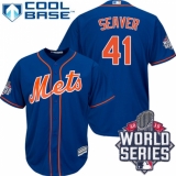 Men's Majestic New York Mets #41 Tom Seaver Authentic Royal Blue Alternate Home Cool Base 2015 World Series MLB Jersey