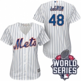Women's Majestic New York Mets #48 Jacob deGrom Replica White/Blue Strip 2015 World Series MLB Jersey