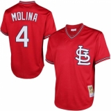 Men's Mitchell and Ness St. Louis Cardinals #4 Yadier Molina Authentic Red Throwback MLB Jersey