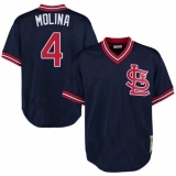 Men's Mitchell and Ness St. Louis Cardinals #4 Yadier Molina Replica Navy Blue Throwback MLB Jersey