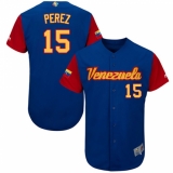 Men's Venezuela Baseball Majestic #15 Salvador Perez Royal Blue 2017 World Baseball Classic Authentic Team Jersey