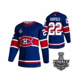 Men's Adidas Canadiens #22 Cole Caufield Blue Road Authentic 2021 Stanley Cup Jersey