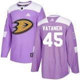 Youth Adidas Anaheim Ducks #45 Sami Vatanen Authentic Purple Fights Cancer Practice NHL Jersey