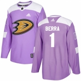 Men's Adidas Anaheim Ducks #1 Reto Berra Authentic Purple Fights Cancer Practice NHL Jersey