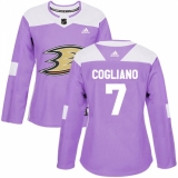 Women's Adidas Anaheim Ducks #7 Andrew Cogliano Authentic Purple Fights Cancer Practice NHL Jersey