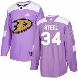 Men's Adidas Anaheim Ducks #34 Sam Steel Authentic Purple Fights Cancer Practice NHL Jersey